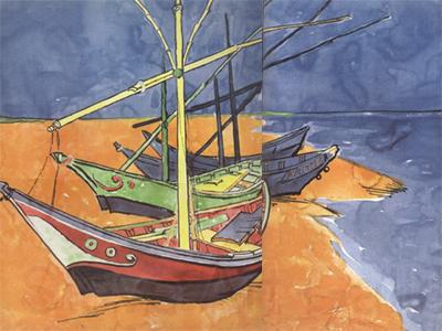 Vincent Van Gogh Boats on the Beach of Saintes-Maries (nn04)